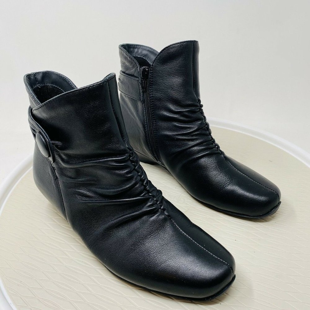 Ziera Women Canny Ankle Boots 38 7.5 M Black Leather Heel Bootie Comfort Walking